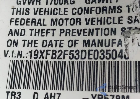 2013 Honda Civic Lx из США, поврежденный, VIN 19XFB2F53DE035048